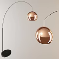 Modern Arched Floor Lamp with Copper Spherical Shade and Black Base