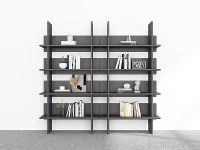 Modern Open Bookshelf Interior With Multiple Shelves Books And Decorative Items 3d model