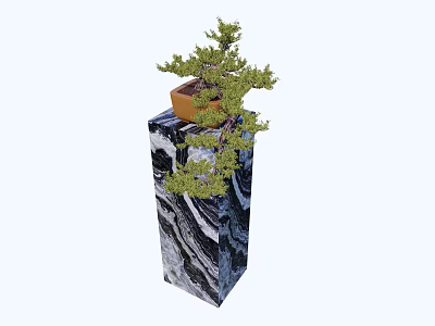 Indoor Decorative Bonsai Plant With Lush Green Foliage On Marble Pedestal 3d model