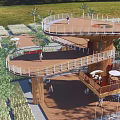 Modern Viewing Deck Viewing Tower Platform Viewing Tower Mountain Wooden Plank Road Thatched House Village Corridor Viewing Tower 3d model