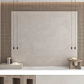 Minimalist Gray Sofa Background Wall With Wooden Accents And Hanging Pendant Lights