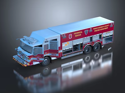 Red And Silver Technical Rescue Fire Truck With Emergency Rescue Equipment 3d model