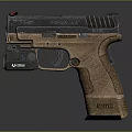 Modern Tactical Pistol With Brown Textured Grip And Black Frame Design