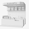 White Bar Counter With Hanging Coffee Bean Bags And Coffee Machines For Coffee Shop