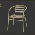 Modern Silver Metal Leisure Chair With Curved Armrests And Slatted Seat Back Design