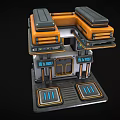 Futuristic Sci Fi Gate With Orange Gray Panels Control Screens And Tech Platforms