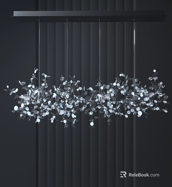 Elegant Modern Crystal Chandelier With Decorative Elements Hanging Against Dark Wall 3d model