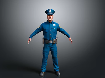 Professional Police Officer In Blue Uniform With Hat Standing Pose And Utility Belt 3d model