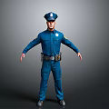 Professional Police Officer In Blue Uniform With Hat Standing Pose And Utility Belt