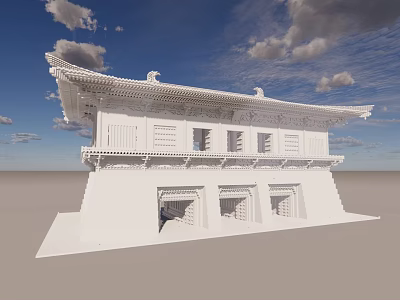 Ancient Architecture Traditional Roof Design White Exterior Decorative Eaves Windows Doors Under Blue Sky 3d model