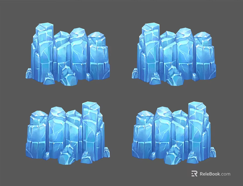 Blue Ice Crystal Decorative Ornament Set With Four Piece Design 3d model 