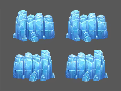 Blue Ice Crystal Decorative Ornament Set With Four Piece Design 3d model