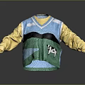Cute Kids' Sweater Vest With Blue Body Yellow Long Sleeves And Puppy Design