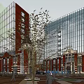 Modern Commercial Complex With High Rise Buildings Red Brick Structures Open Square And Pedestrians