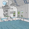 Contemporary Sports Fitness Swimming Pool With Round Window And Multi Level Diving Platforms