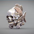 Intricate Skull and Fish Bones Sculpture with Artistic Biological Design Details
