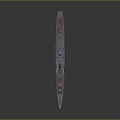 Detailed Warship 3D Model Side View With Gray Hull Orange Bottom Mast and Superstructure Design