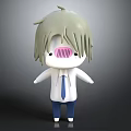 Cartoon Character With Light Gray Hair Pink Facial Stripes White Shirt Blue Tie Blue Pants