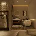 Modern Lounge Interior with Reception Desk Circular Chandelier Wooden Door Terrazzo Floor and Potted Plants