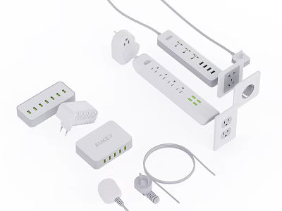 Modern Switch Panel And Power Strips With Chargers And Cable Organizers For Home Use 3d model