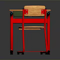 Simple Kids Desk with Wooden Tabletop Red Metal Legs and Matching Chair
