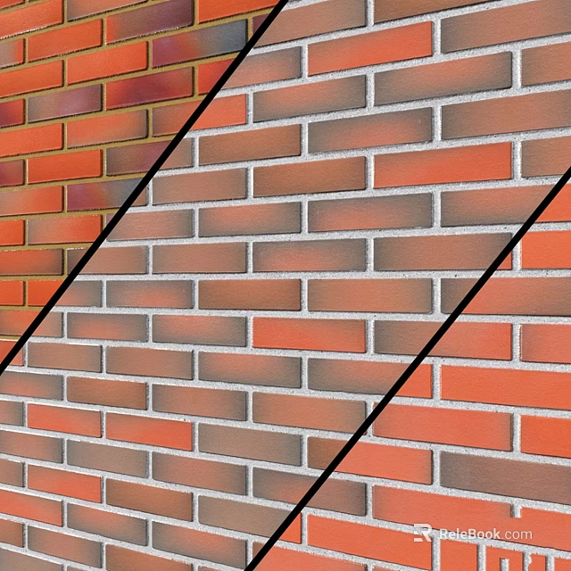 Brick Wall Components With Red And Brown Bricks And Visible Mortar Lines 3d model