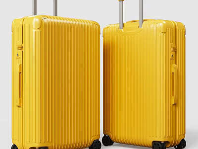 Two Yellow Hard Shell Suitcases With Vertical Striped Design And Spinner Wheels 3d model