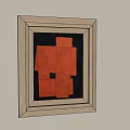 Abstract Red Geometric Oil Painting With Wooden Frame And Black Background