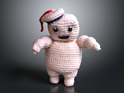 Cute Knitted Doll Shaped Decorative Chair With Red White Hat And Black Eyes Detail 3d model