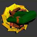 Green Magical Staff With Circular Top Red Gemstone And Flame Ornament