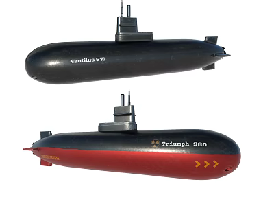 Black Nautilus 21 and Red Tritoni 810 Submarines With Mitsubishi Features 3d model