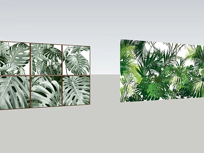 Tropical Plant Leaves Wall Art With Grid Design And Large Panel For Home Decor 3d model