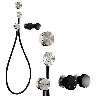 Modern Shower System With Sleek Handheld And Rain Showerheads Metal Control Knobs 3d model