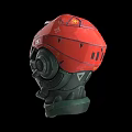 Sci Fi Game Movie Character With Red Green Futuristic Helmet And Yellow Markings