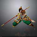 Mythical Warrior Character With Colorful Armor Red Staff And Green Pants