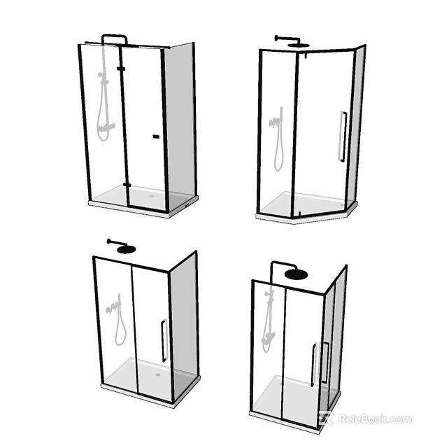 Shower Sauna Glass Enclosures With Different Modern Design Styles For Bathroom 3d model 