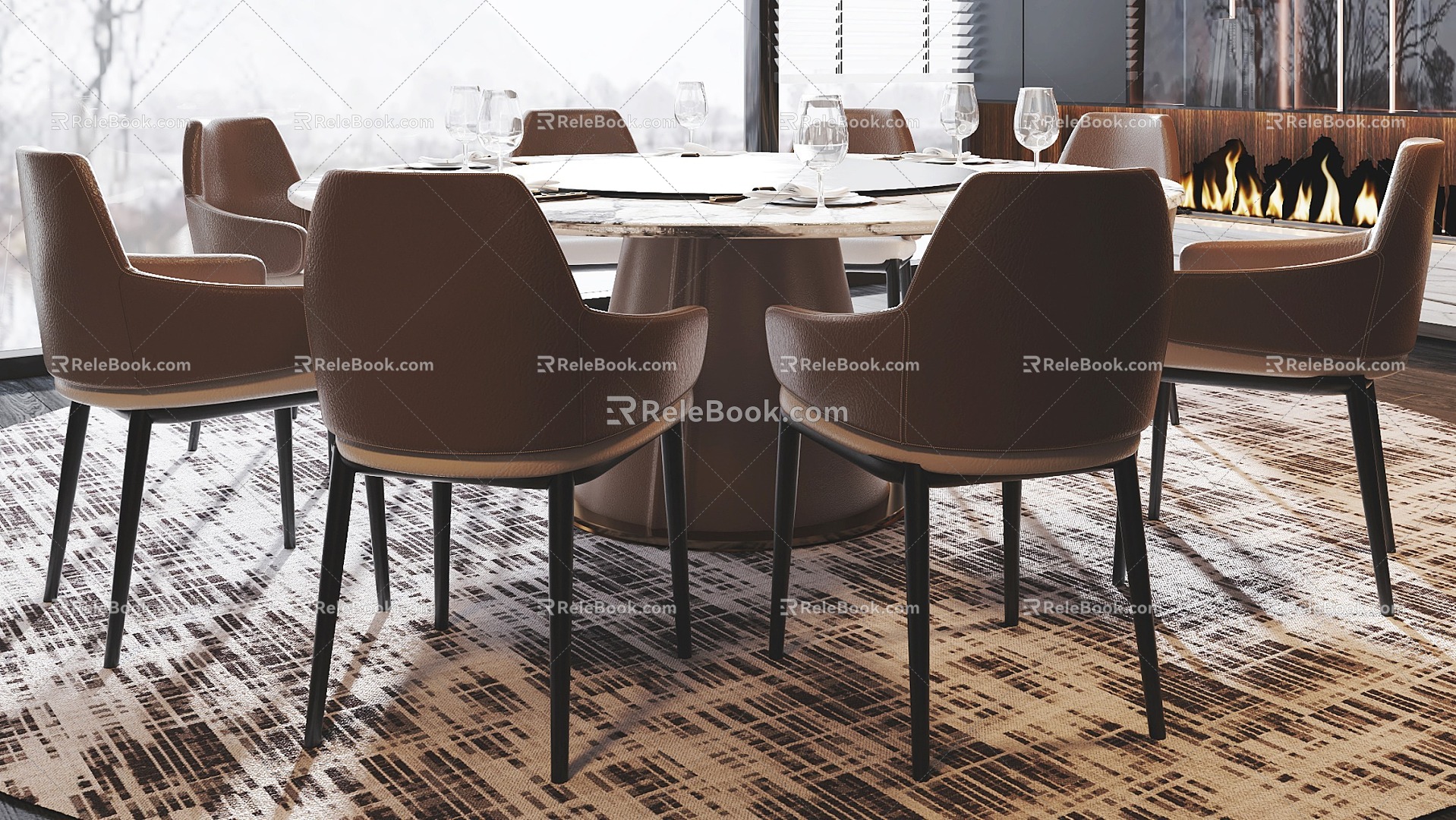 Modern Dining Table and Chair Combination 3d model