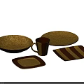 Brown Textured Dinnerware Set Featuring Round Square Plates and Mug 3d model