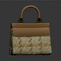 Woven Beige Daily Life Handbag With Brown Handle And Metal Accents