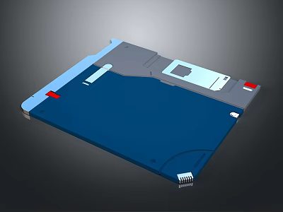Blue Floppy Disk With Gray Casing Red Label And Metal Slider 3d model