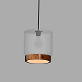Modern Transparent Glass Pendant Light With Wooden Base Hanging Against Light Wall