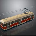Cream And Red Tram 3D Model With Pantograph Overhead Wires Windows And Doors