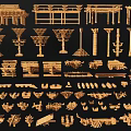 Ancient Architecture Wooden Structural Components Including Roof Brackets Columns Beams and Decorative Parts