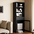 Black Wooden Bookcase with Books Decorative Items and Hidden Storage Cabinet in Modern Living Room