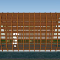 Wooden Curved Pergola Design With Water Pool Platform Green Grass And Plants