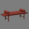 Modern Footstool With Gray Striped Fabric Cushion Brown Leather Bolster And Wooden Frame
