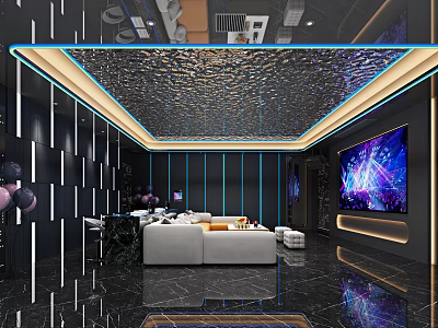 Luxury Modern KTV Interior With Comfortable Sofa Large LED Screen And Colorful Lighting 3d model