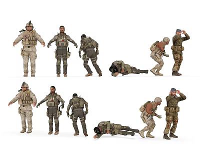 Military Game Movie Characters With Various Action Poses And Combat Gear 3d model