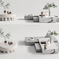 Modern Coffee Table with Marble Design and Green Plant Decorative Items 3d model