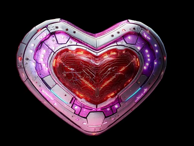 Heart Shaped Decorative Ornament Set With Metallic Frame Red Purple Pink Illuminated Center 3d model